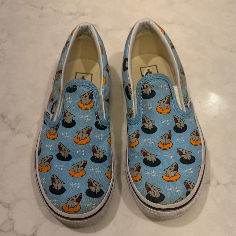 Vans Kids Light Blue Shark Design Slip-On Sneakers